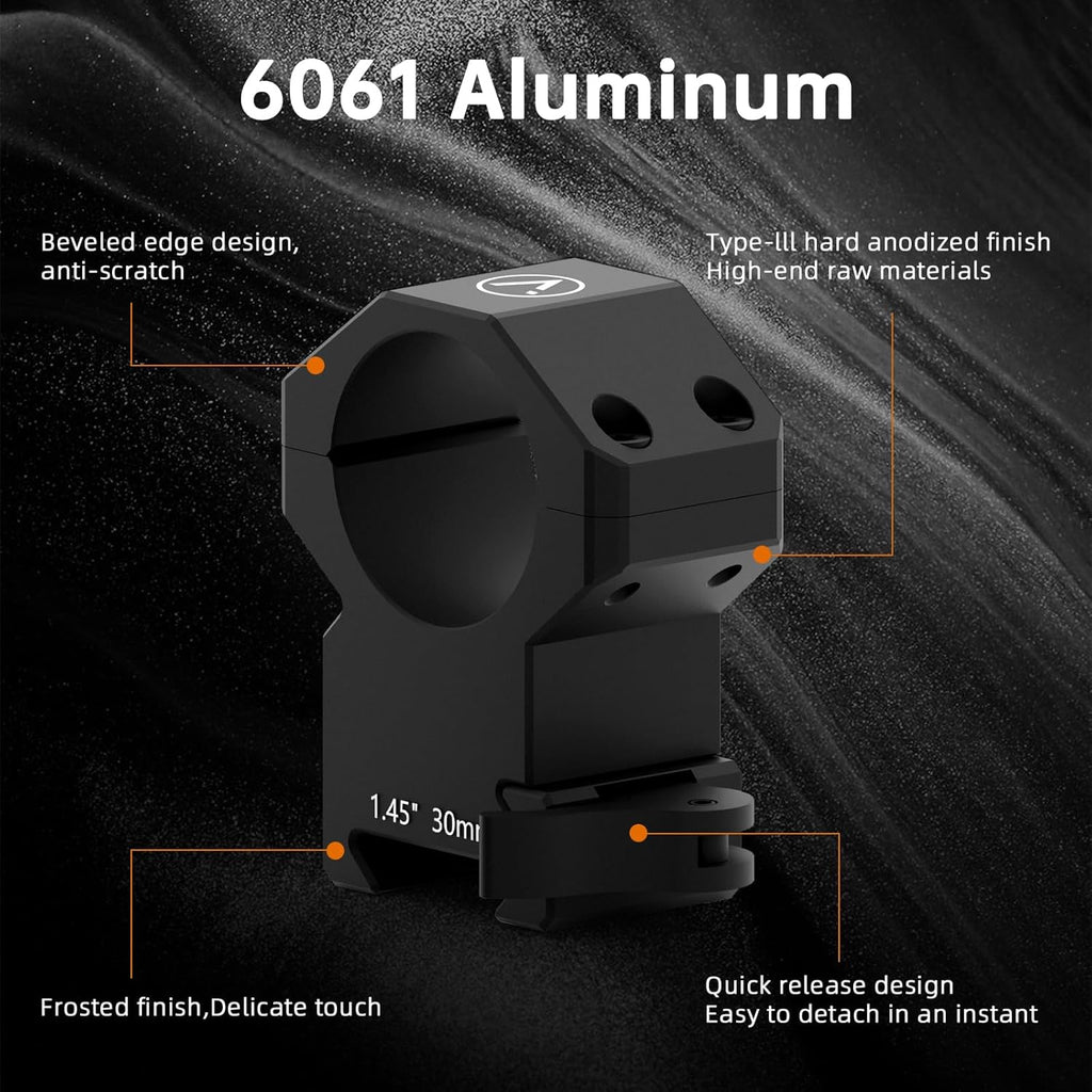 Scope Rings - Quick Detach Picatinny Mount | 1 Inch Aluminum Rifle Scope Rings, Multiple Heights