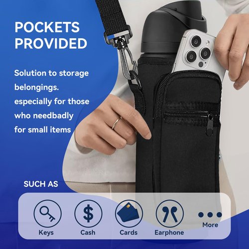 SLEILIN Neoprene Water Bottle Holder Bag with Cell Phone Pocket Compatible with Owala FreeSip 24 oz，Water Bottle Carrying Bag ，with Adjustable Shoulder Strap,for 24oz Stainless Steel Water Bottle