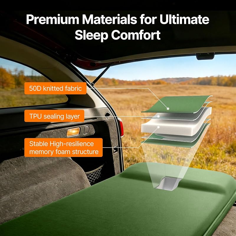 Self-Inflating 3-Inch Memory Foam Camping Sleeping Pad with Foot Pump