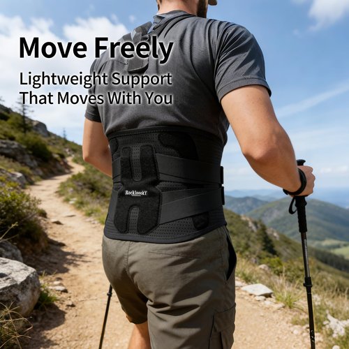 RockloookY Lower Back Brace for Women Men, Adjustable Lumbar Support with Ergonomic Metal Stays for Work,Lifting,Drive,Fitness, Breathable Fabric Support Belt with 3D Pad,Black,Size XXL,Waist 52"-62"