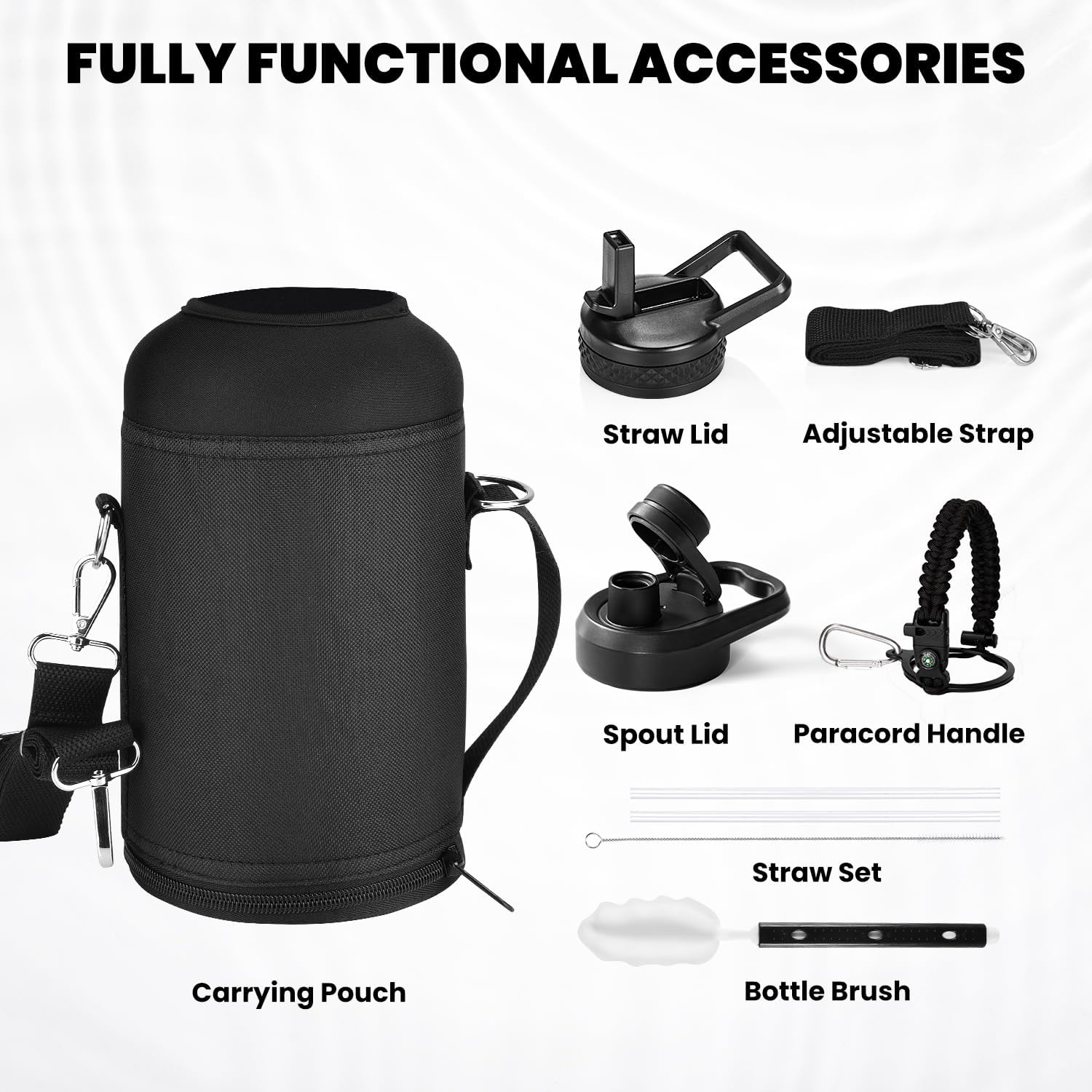 RAYMYLO Insulated Water Bottle - 64 oz Triple Wall Vacuum Stainless Steel | Cold for 48 Hrs, Leak Proof, Magic Black