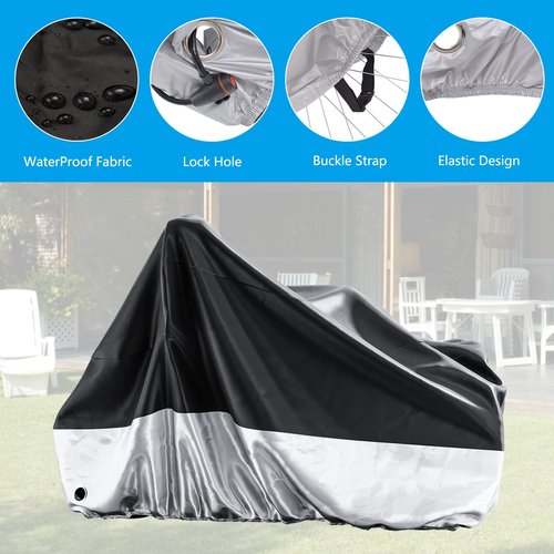 MOPHOTO Adult Tricycle Cover for Outdoor Storage, Waterproof Bike Cover for Adult Trikes, UV-Resistant Trike Covers with Lock Hole, Elastic Hem, Buckle Strap & Storage Bag