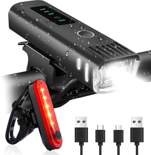 Ultra Bright USB Rechargeable Bike Light Set, 4 Light Modes Bicycle Front Headlight and Back Taillight, Night Riding Waterproof Bike Front & Rear Light for Men Women Kids Road Mountain Cycling