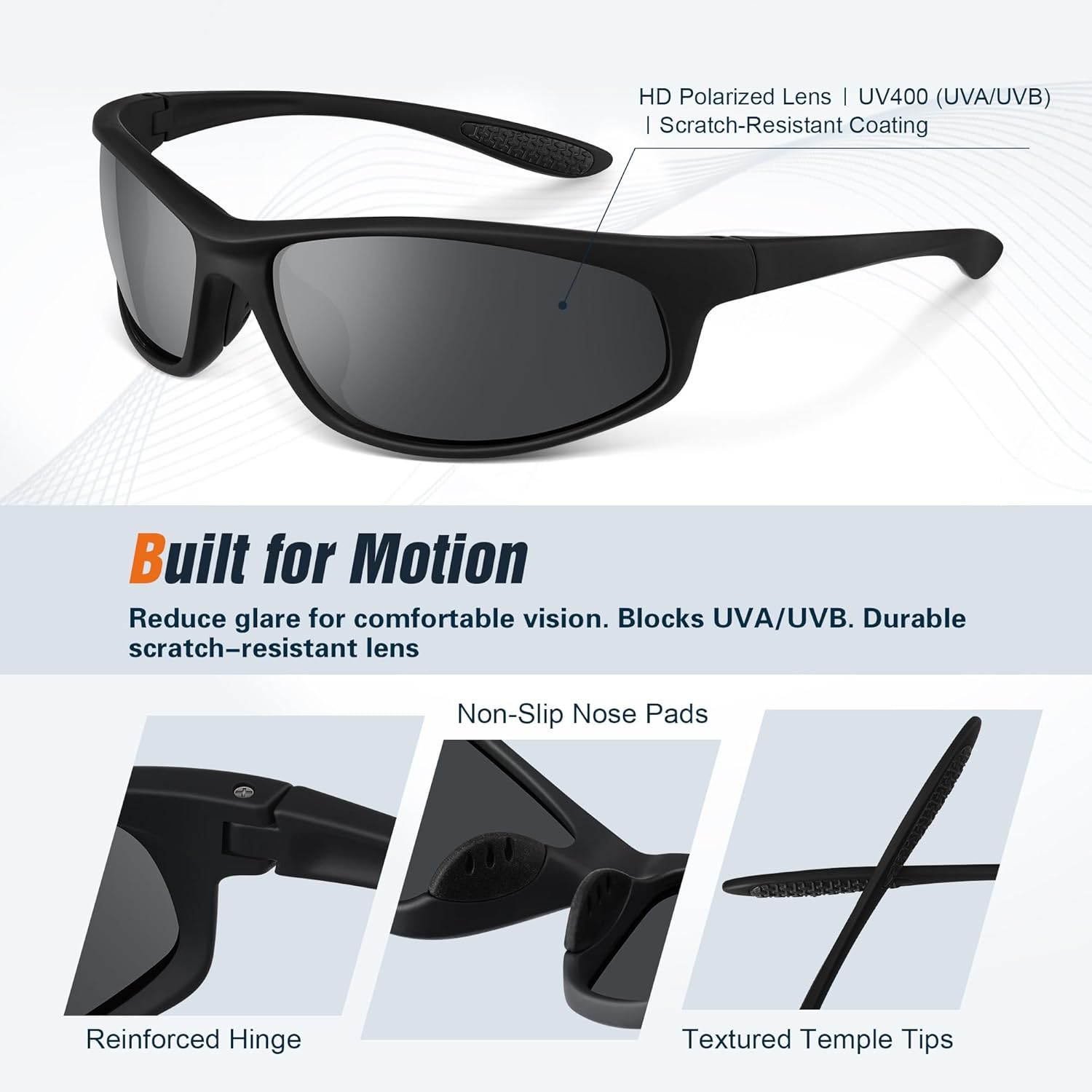 Skiennix Polarized Sports Sunglasses - UV Protection Wraparound Design for Running, Cycling, Fishing | 3 Pack