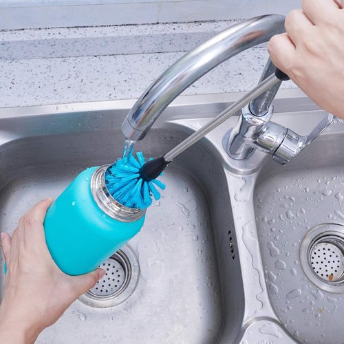 MOSOLAN Stainless Steel Water Bottle Brush - Long Handle Cleaning Tool for Sports Bottles & Mugs | 2 Pack, 13-15 in
