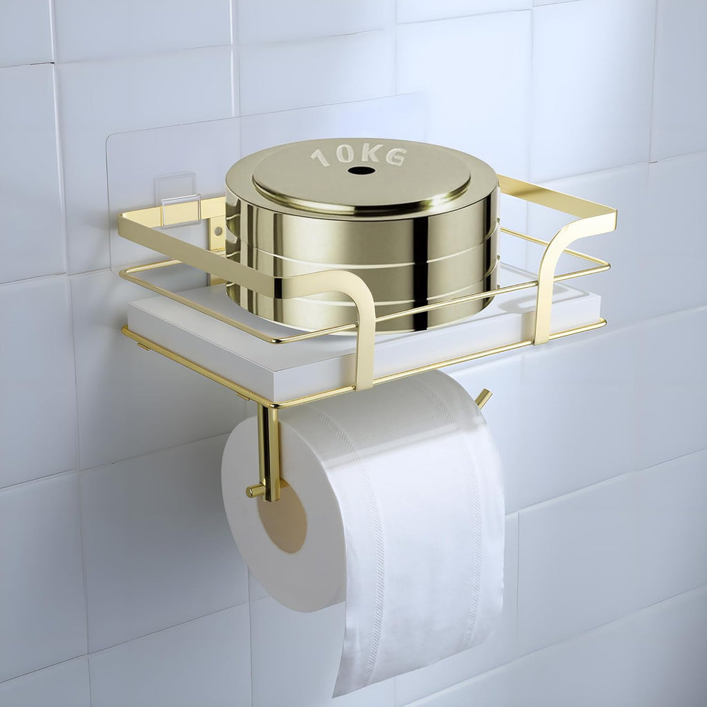 Skiennix Toilet Paper Holder - Modern Bathroom Decor with Shelf | Wall-Mounted, White Wooden Design