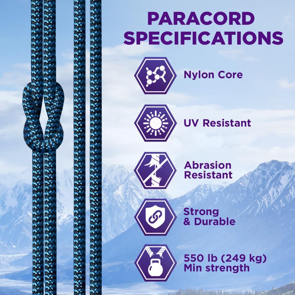 TECEUM Reflective Paracord Rope - Glow in The Dark Utility Rope for Survival | Available in 1000ft, 200ft, 100ft, 50ft
