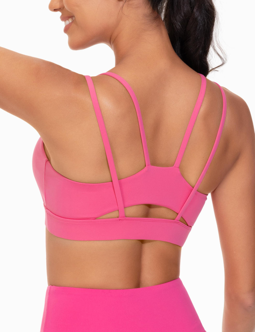THE GYM PEOPLE Women's Double Spaghetti Strap Sports Bras Supportive Strappy Workout Bra with Padded Bright Pink