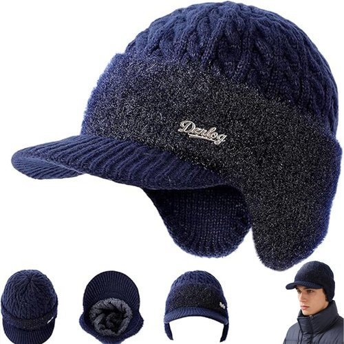 Coldshield Trapper, Warm Faux Fur Ear Flap Hat with Windproof Shell,Baseball Beanie Cozy Lined Aviator Hat for Skiing & Outdoor (Blue)