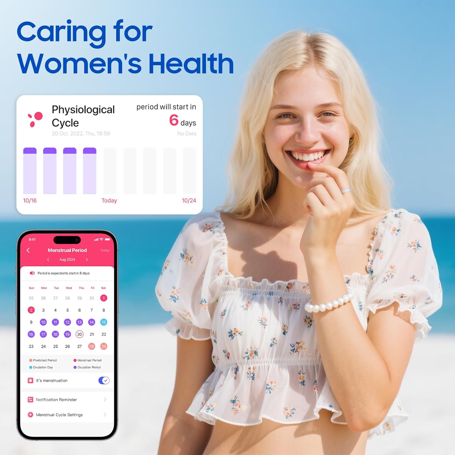 Smart Health Ring - Waterproof Fitness Tracker with Stress & Sleep Monitoring | Rose Gold, Size 9