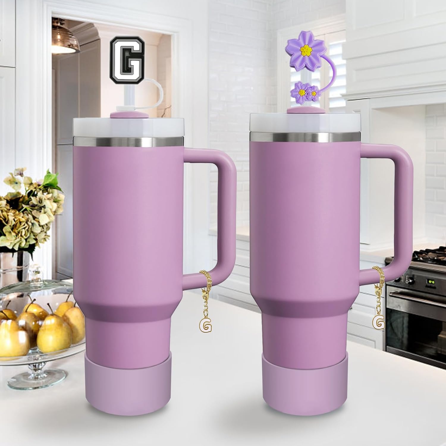 Stanley Cup Accessories Set - 2 Straw Covers, 1 Spill-Proof Stopper & 1 Handle Charm for 30/40 Oz Tumblers