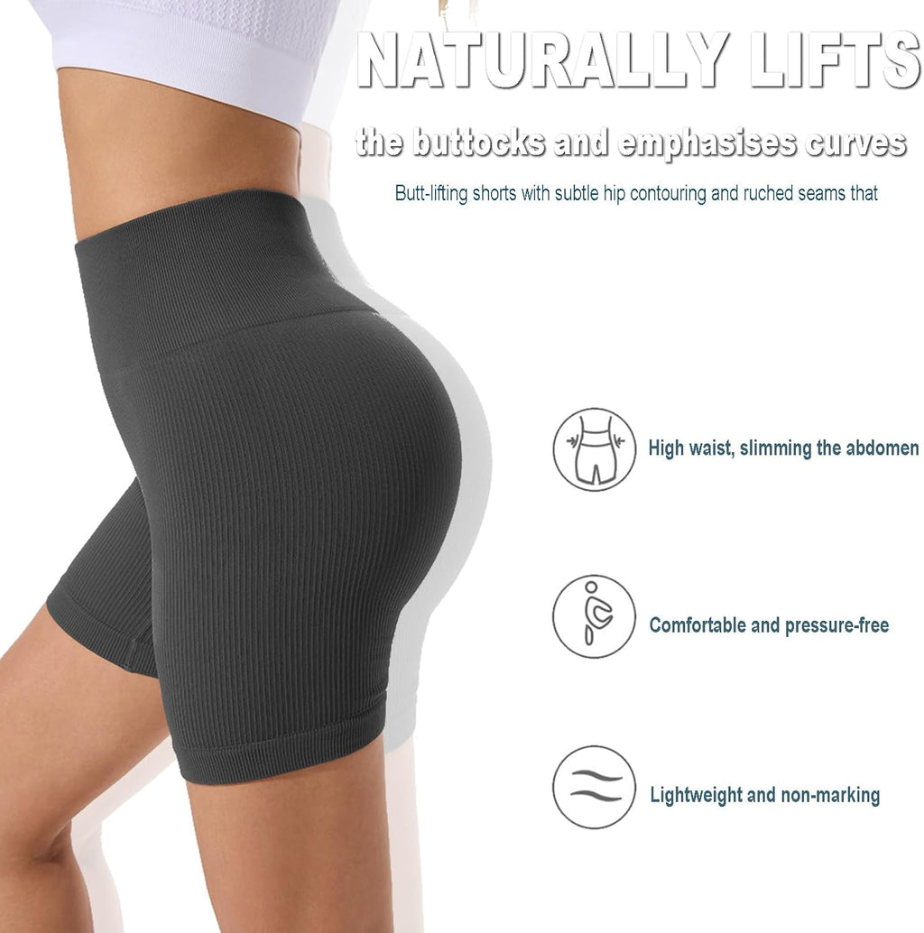 Skiennix Women’s Athletic Shorts - High Waisted Butt Lifting Seamless Biker Shorts for Gym & Yoga
