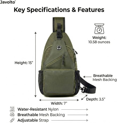 Javolto Sling Bag for Men - Versatile Crossbody Backpack | Casual Daypack for Travel & Hiking