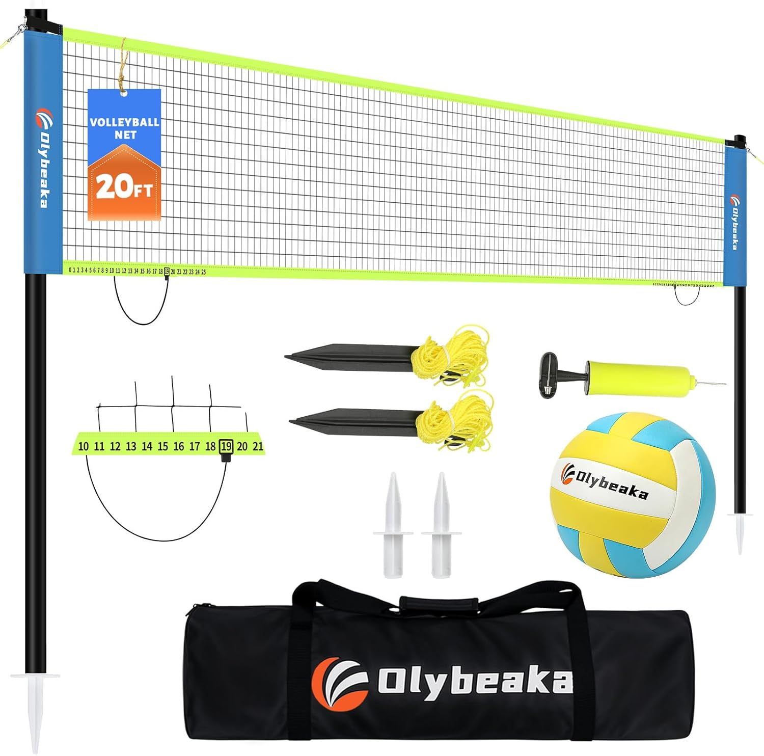 Skiennix Portable Outdoor Volleyball Net Set - Adjustable Poles, Soft PU Volleyball & Pump, Carry Bag