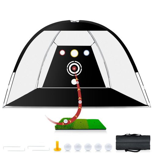 Golf Net 10x7ft - All-in-One Practice Net with Tri-Turf Mat & Target, 5 Balls & Carry Bag, Durable Backyard Driving Nets for Indoor Outdoor Swing, Gifts for Men and Golfers