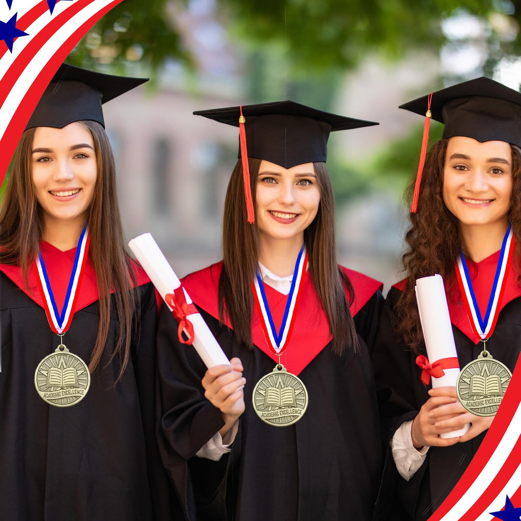 Quelay 30 Pcs 2'' Gold Awards Medals Bulk Winner Medals with Neck Ribbons Encourage Team Participation for Adults Trophy Award Prize Gift Competitions Graduation Party(Academic Excellence)