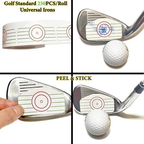 Golf Impact Tape Labels 250 Pcs/Roll Golf Impact Stickers for Swing Training Irons and Woods Ball Hitting Recorder Standard Irons Woods Labels,Club Face Stickers Training Aids for Golf Swing Practice