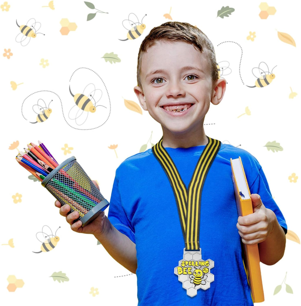 Remuuly Spelling Bee Honeycomb Medals - 1st, 2nd, 3rd Place Awards with Neck Ribbon | 3.2 x 2.8 Inches (Classic)