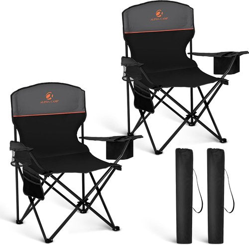 High Point Sports Portable Camping Chair - Lightweight Folding Outdoor Chair | 350 lbs Capacity, Black, 2 Pack