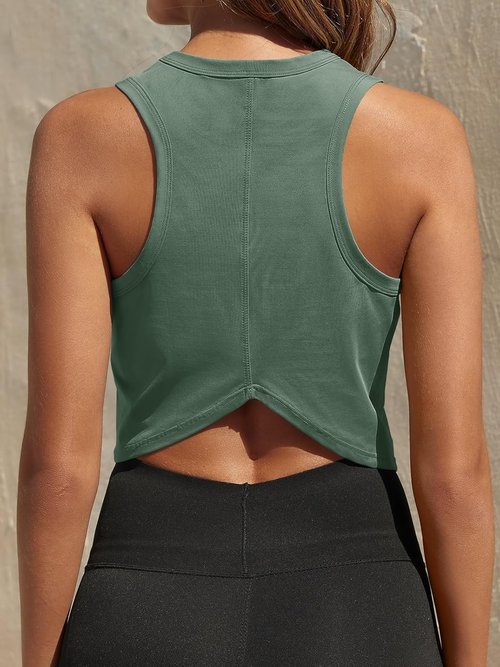 Fisoew Women's Racerback Cropped Tank Tops - Sleeveless Yoga & Running Activewear Shirts