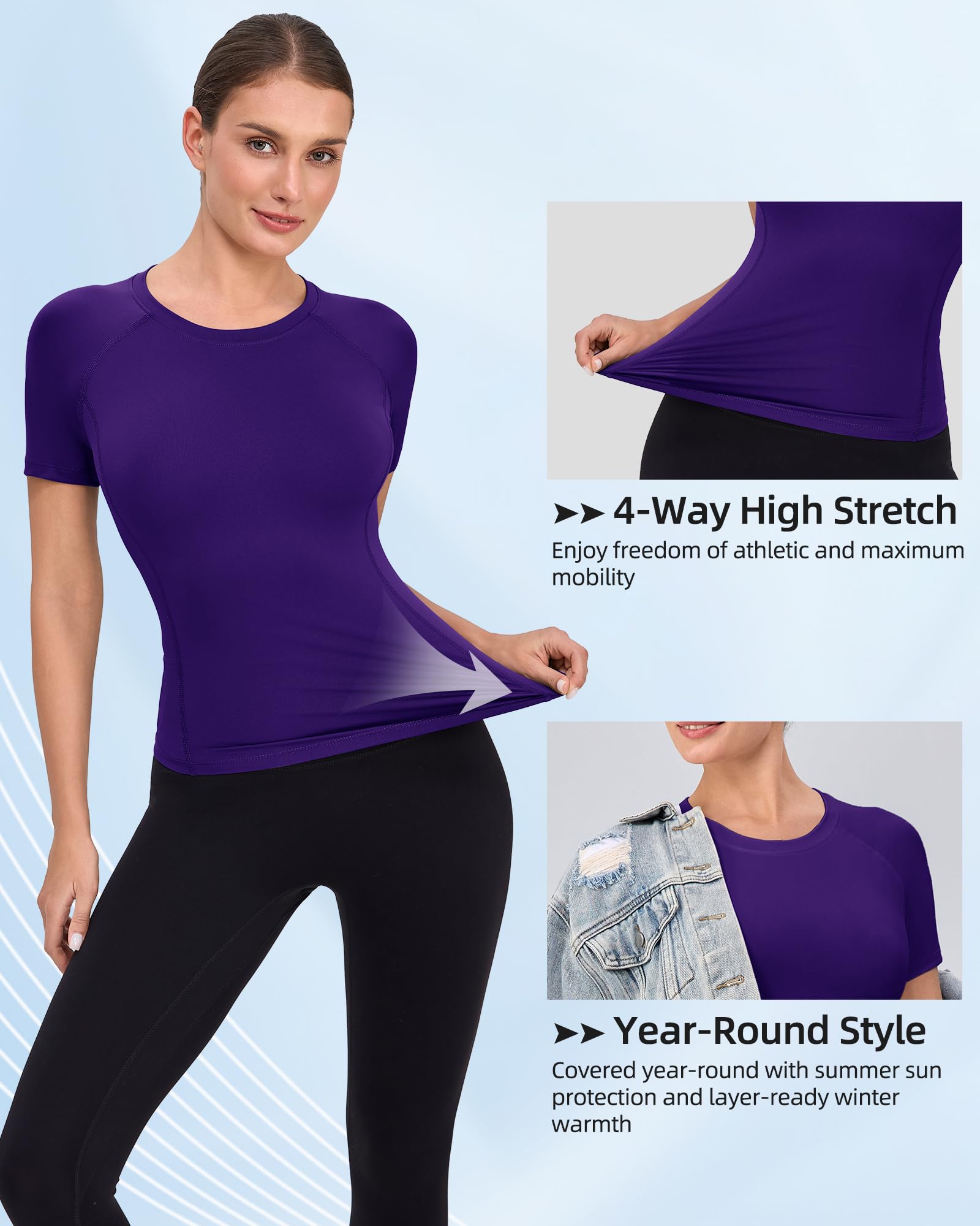 SPVISE Purple Women's Short Sleeve Compression Shirts Workout Athletic Yoga Tops Lightweight Running Gym Basic T-Shirts Soft