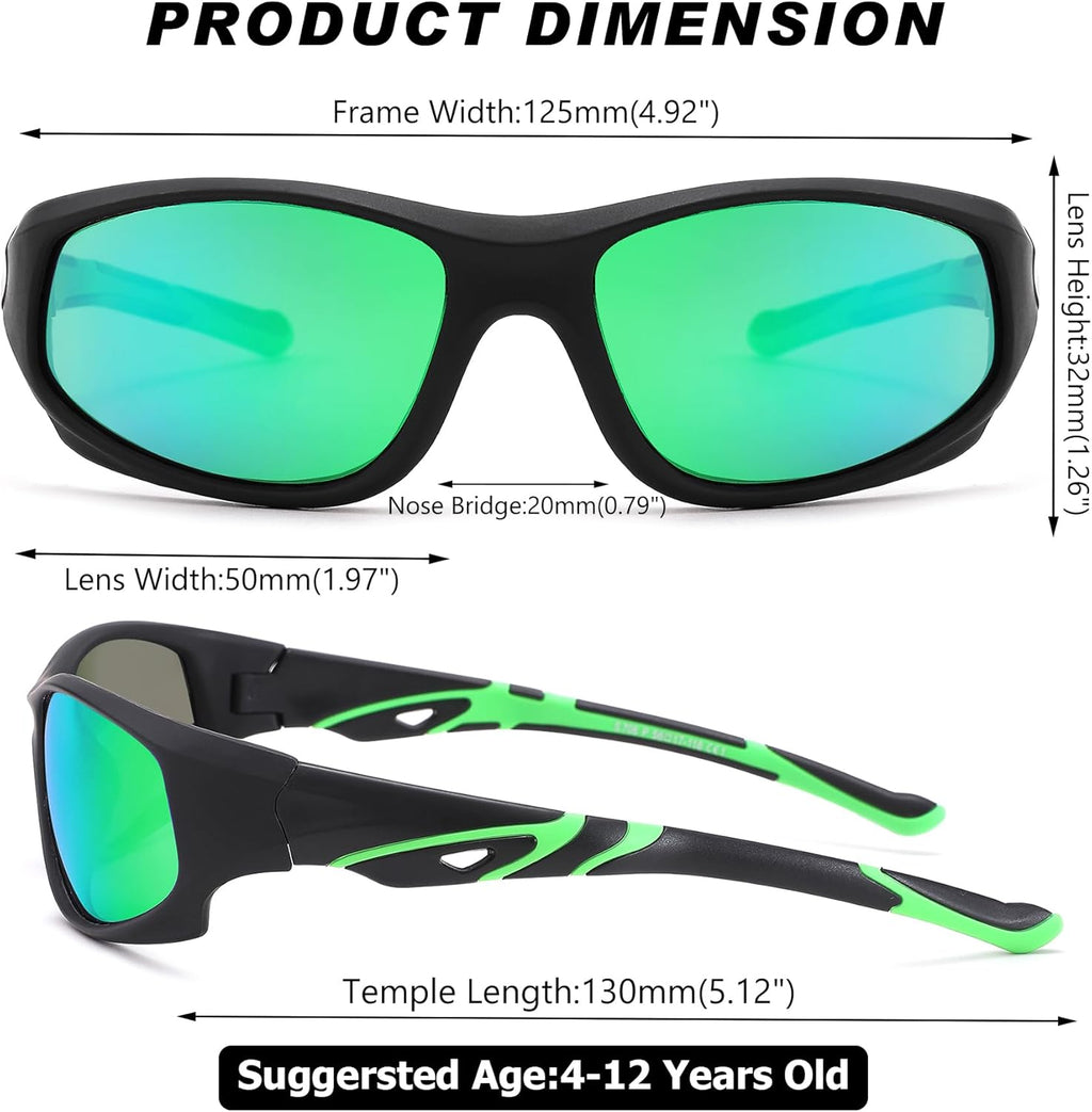 Skiennix Kids Baseball Sunglasses - Unbreakable Polarized Sports Shades with Strap for Ages 4-12