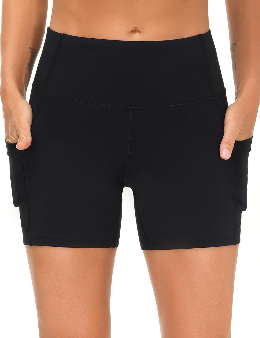 The Gym People Women's High Waist Workout Shorts - 2 Pack with Deep Pockets & Tummy Control