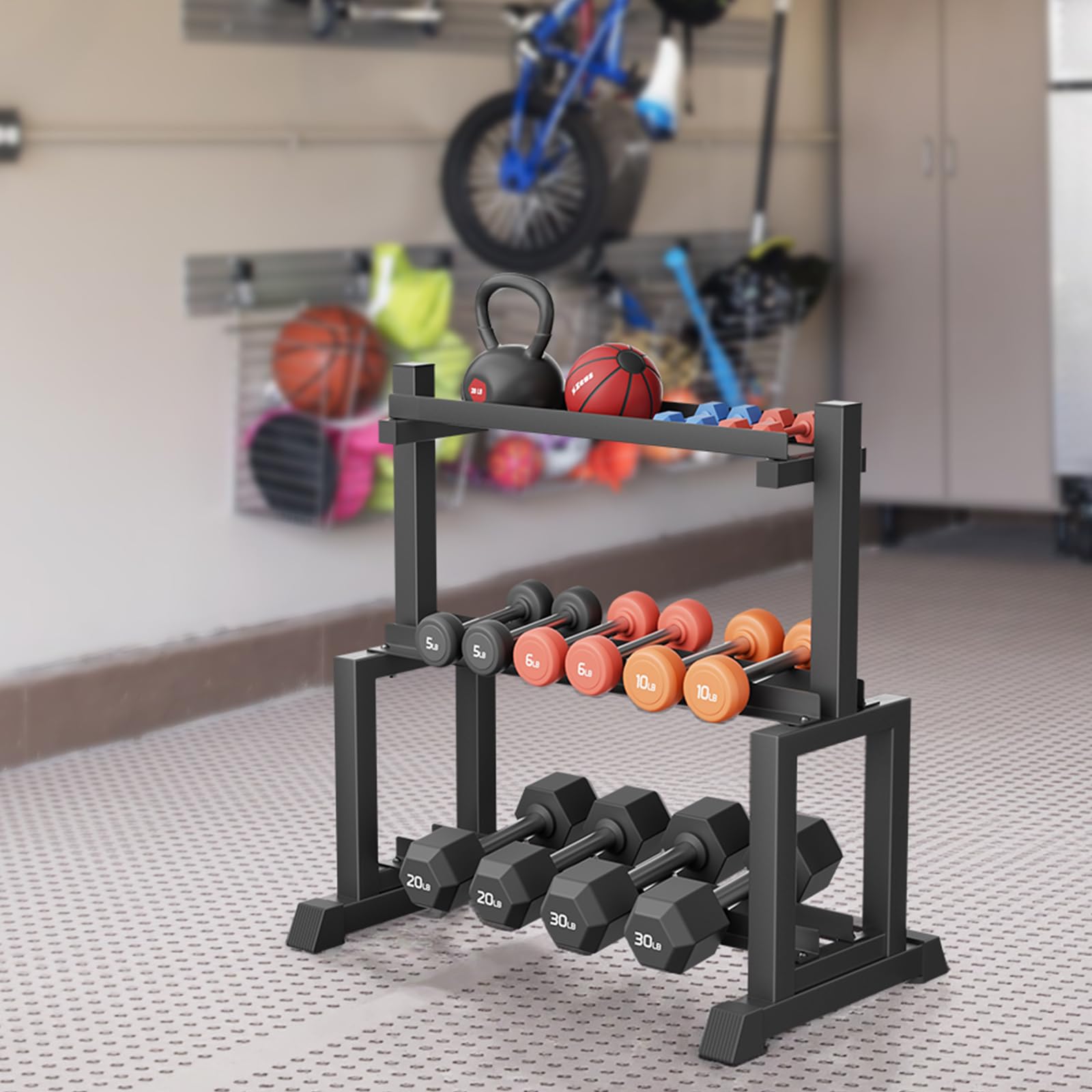 VOPEAK 1100LB Capacity Dumbbell Rack - 3-Tier Heavy Duty Weight Rack & Dumbbell Stand for Home Gym, Adjustable Storage Organizer for Dumbbells, Kettlebells, Space-Saving Weight Stand-(Rack Only)