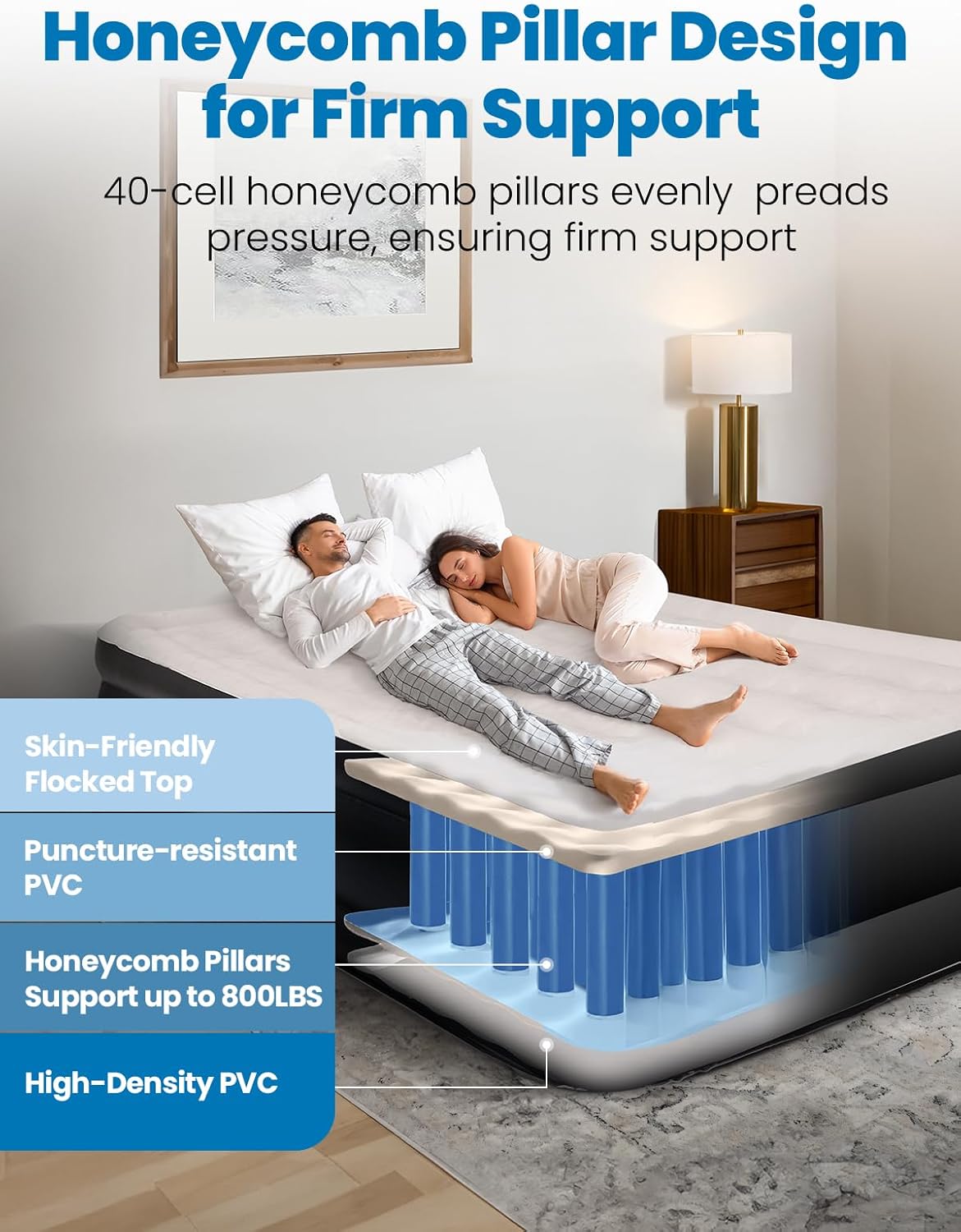 Queen Air Mattress - Built-In Pump & 18" Raised Comfort | Leak-Proof Design Supports 800 lbs