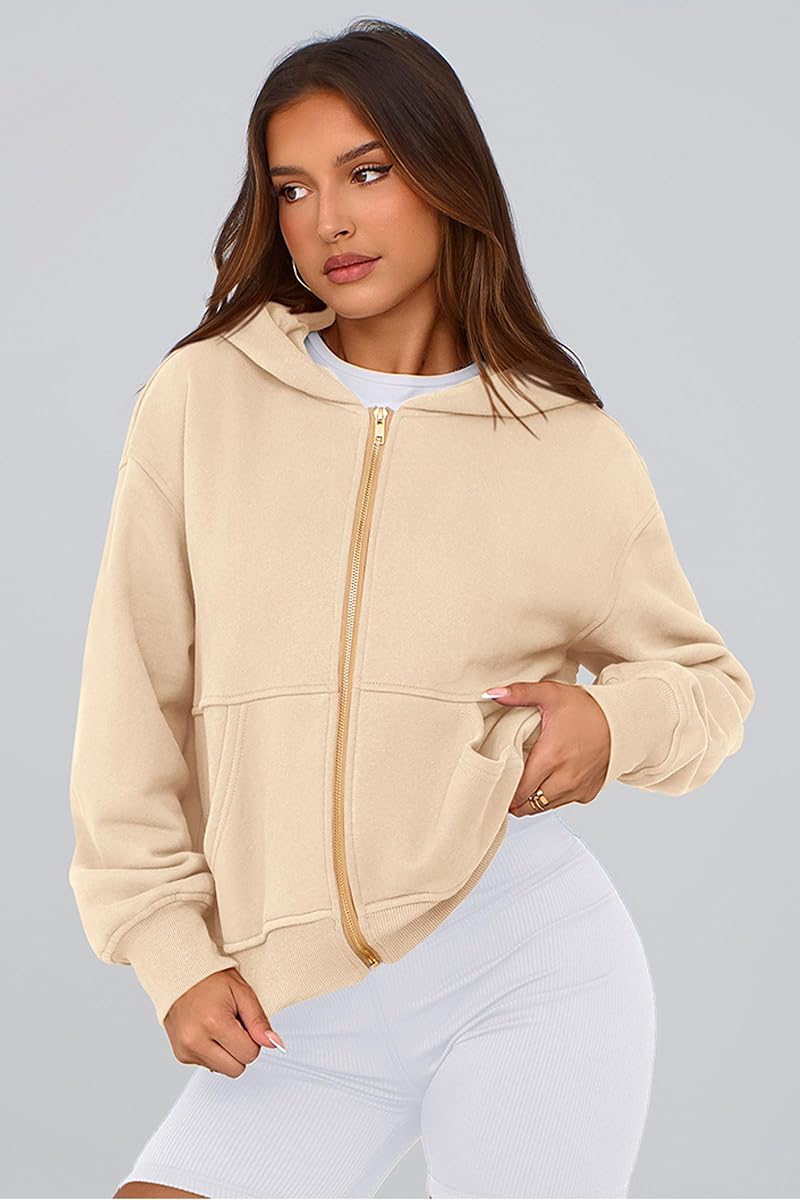 Apricot Small Zip Up Hoodie for Women - Fleece-L lined Sweatshirt, Pockets