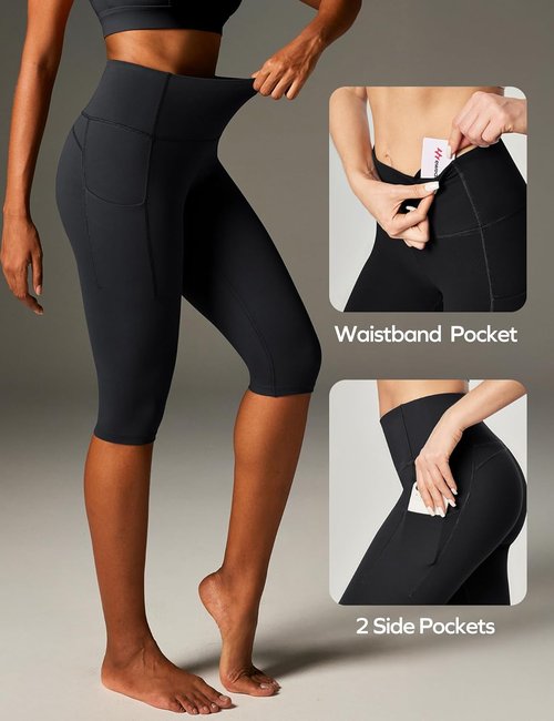 Ewedoos Capri Leggings - High Waisted Knee Length with Pockets for Women | Compression Yoga Pants
