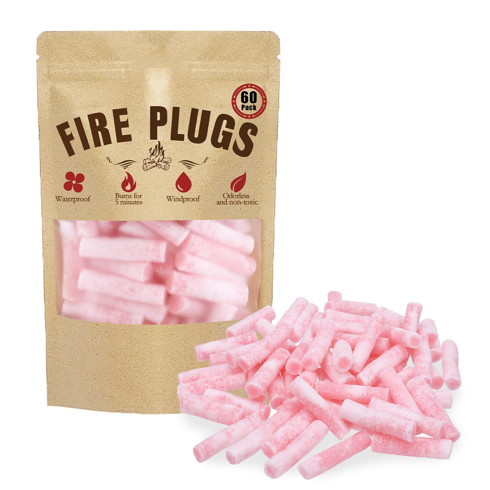 ZTTM 60 Pack Waterproof Fire Starters with 5+ Minute Burn for Camping, Emergency, Fire Pits, Grills,Non-Toxic