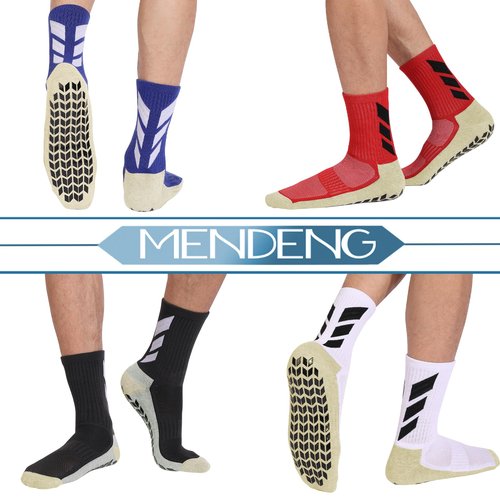 MENDENG Grip Socks Soccer Men Youth Non Slip Grippy Socks for Men Non Skid Football Basketball Hospital Anti Slip Athletic Socks BlackWhiteBlueRed