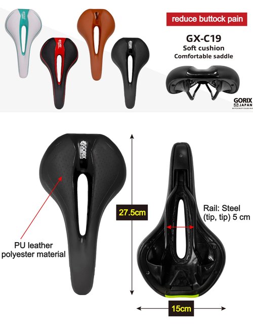 GORIX Bike Saddle Seat Comfortable Cushion with Rail Mountain Road Bicycle for Men and Women (GX-C19) (White×Black)