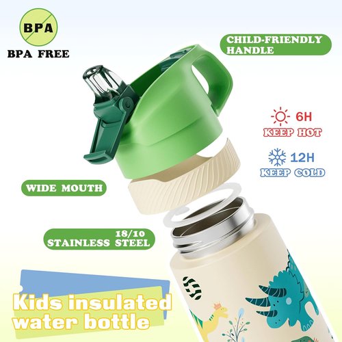 Fjbottle Kids Water Bottle - 12oz Stainless Steel Insulated Tumbler | Leak-Proof & Lightweight for School & Travel