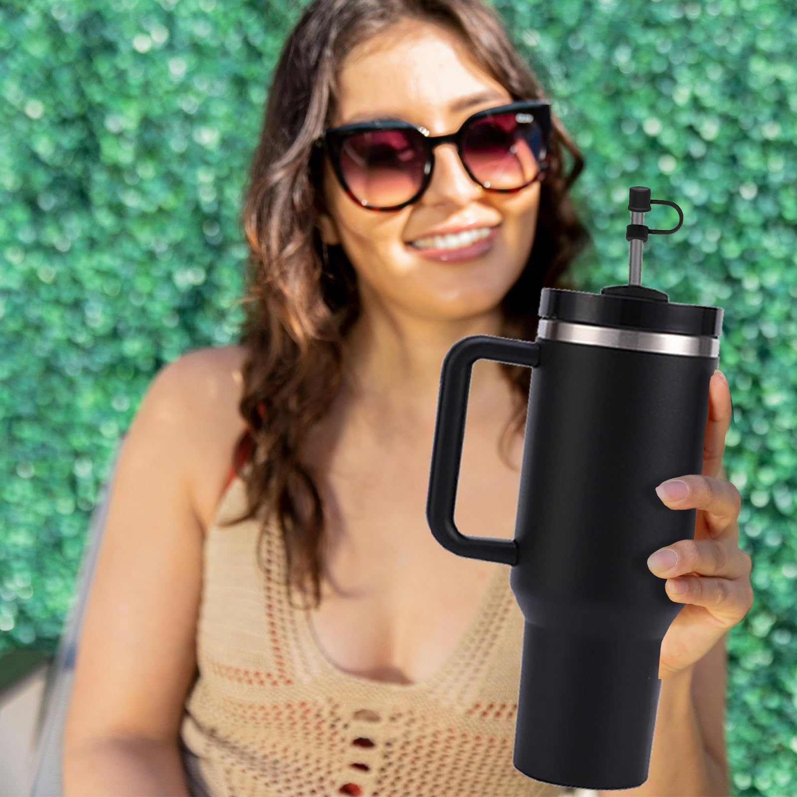 CEDIDJAC 6PCS Silicone Straw Covers Cap Compatible with Stanley Cup 30-40 oz Tumbler with Handle 10mm Straw Toppers，Dust-Proof Reusable Straw Cover for Stanley Cup Accessories (Black)