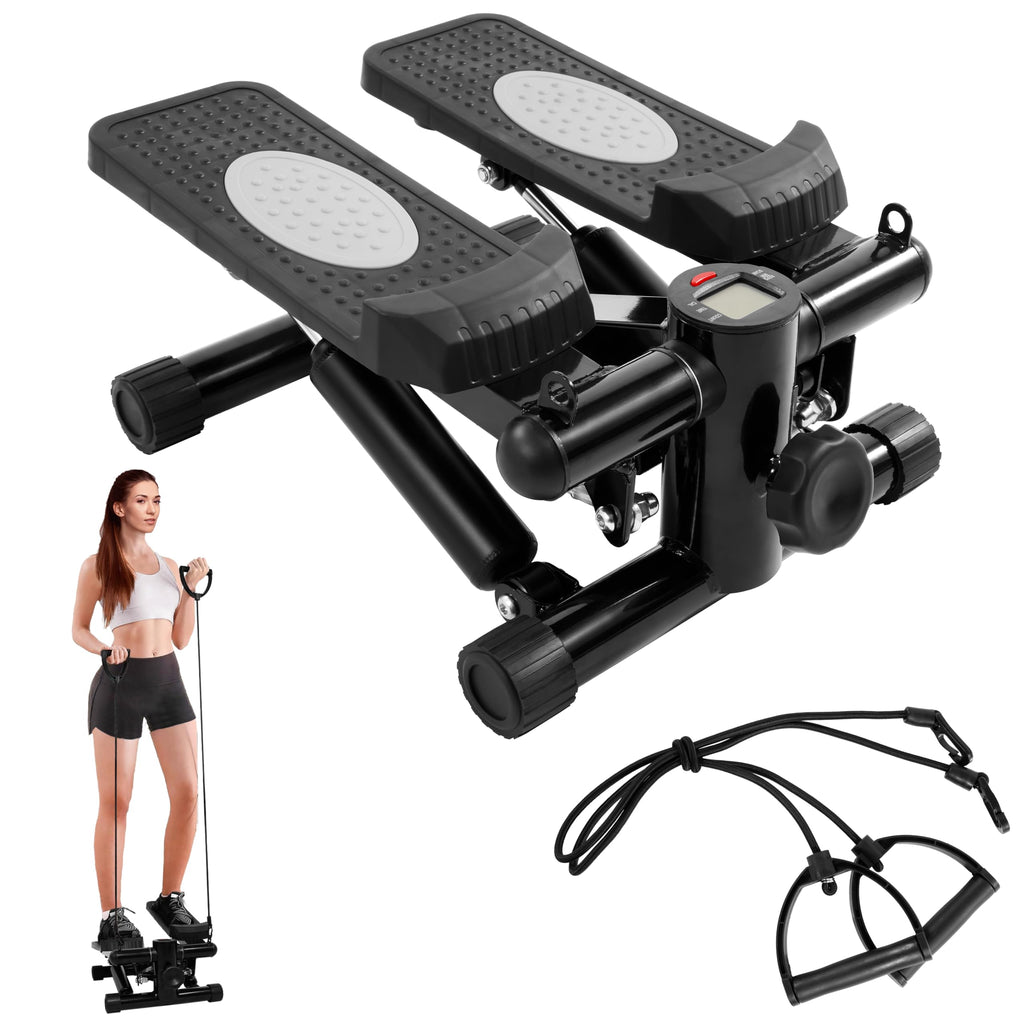 Signature Fitness Pre-Assembled Adjustable Mini Stepper Stair Machine with Resistance Bands, Midnight Black