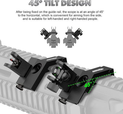 AOMEKIE 45 Degree Offset Iron Sights - Front & Rear Fiber Optic Sights with Red/Green Dots for Picatinny Rails