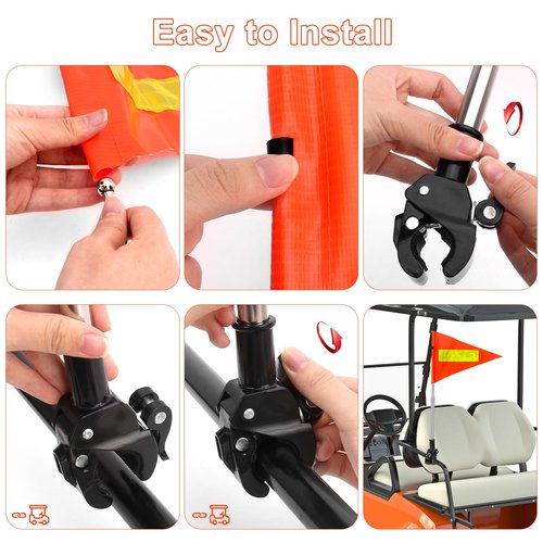 Golf Cart Flag Pole, Retractable Bike Flags With Pole For Safety, High Visibility Double-Sided Reflective Bicycle Flag (Telescopic 28-160cm)