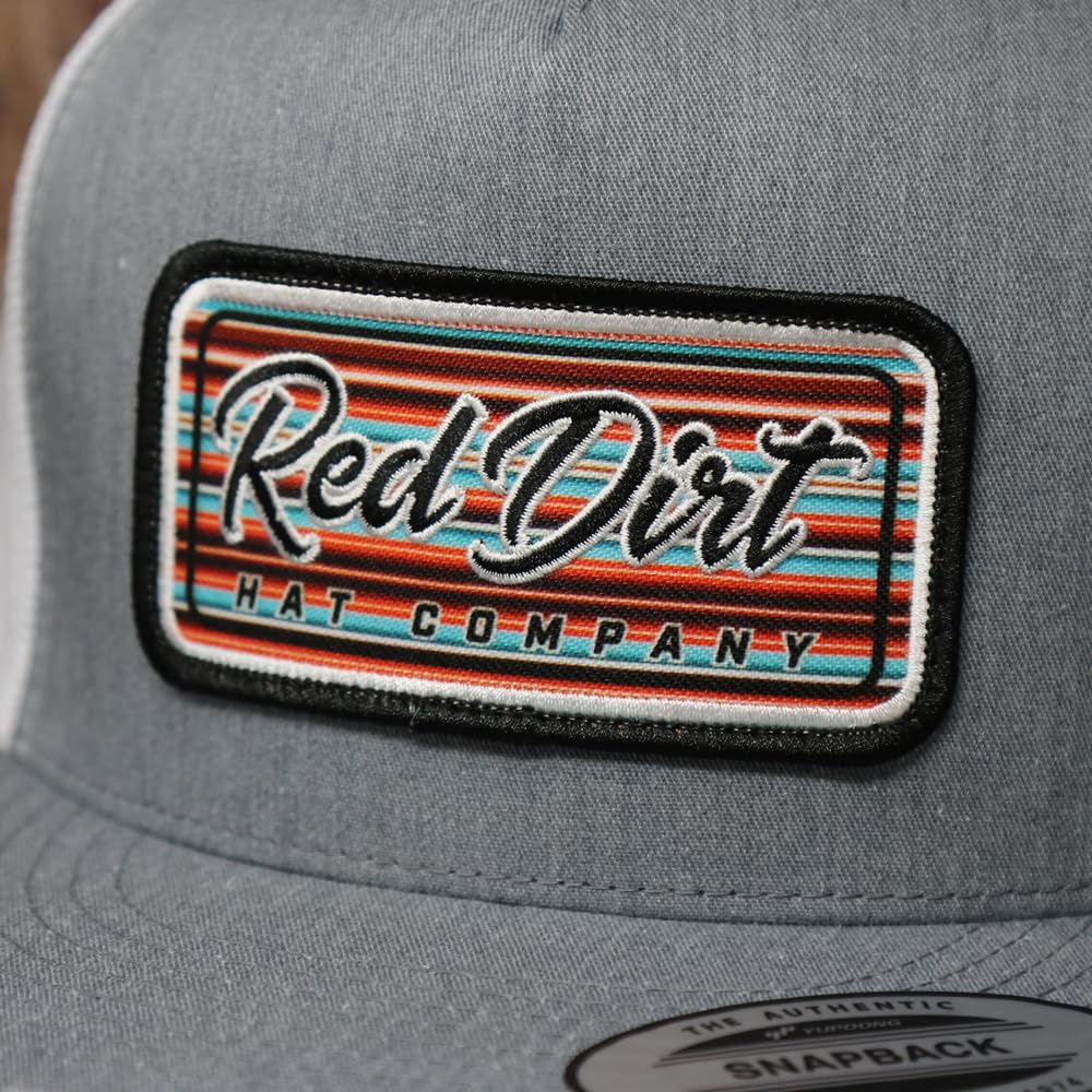 Red Dirt Hat Company Serape 2023 5-Panel Adjustable Snapback Hat, Trucker Cap w/Ventilated Mesh Back & Snap Back, Structured Baseball Cap for Men & Women - Heather Grey/White, One Size Fits All
