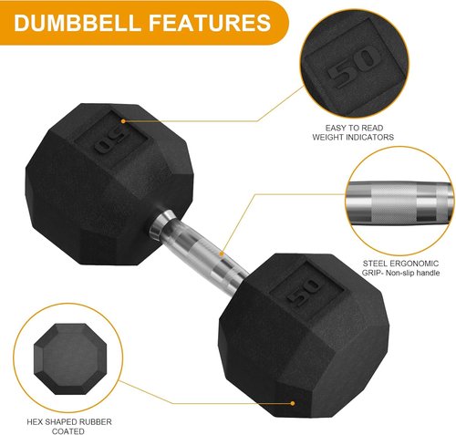 GarveeLife Premium Rubber Coated Hex Dumbbell Weight Set - 210 LBS (6 Pairs) for Home Gym Workouts