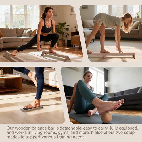 WodGod 40-Inch Wooden Balance Beam Set, Two 20-Inch Connectable Sections, Natural Solid Wood Design, Includes Cork Massage Ball, Ankle Strengthener and Carry Bag for Home Training and Stability Practice