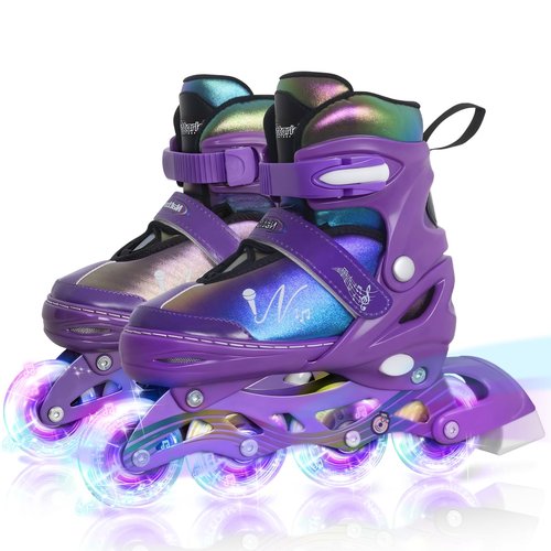 Nattork Adjustable Inline Skates for Kids & Teens with Flashing Light-Up Wheels, Gradient Color ABEC-7 Bearings for Smooth Glide, Safe & Durable Sizing Adjustable Skates Purple