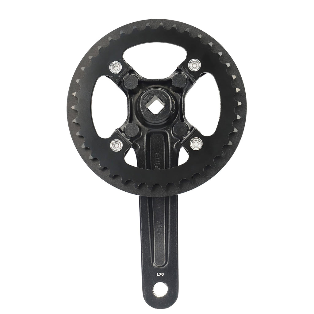 WEEROCK Mountain Bike Crankset Steel 1 Piece 38T Charing Single Alumininum Alloy Cover Crank Set with 170mm Arm 104 BCD, Compatible with Single Speed Bicycle and 6/7/8/9/10/11 Speeds MTB Bike, Black