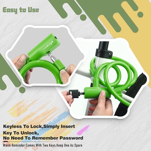 Bike Lock, Bike Cable Lock for Kids with PVC Anti-Scratch Coating, Bicycle Cable Lock with Mounting Bracket, Bike Lock Cable Portable & Compact for Bikes, Scooters 4 Feet