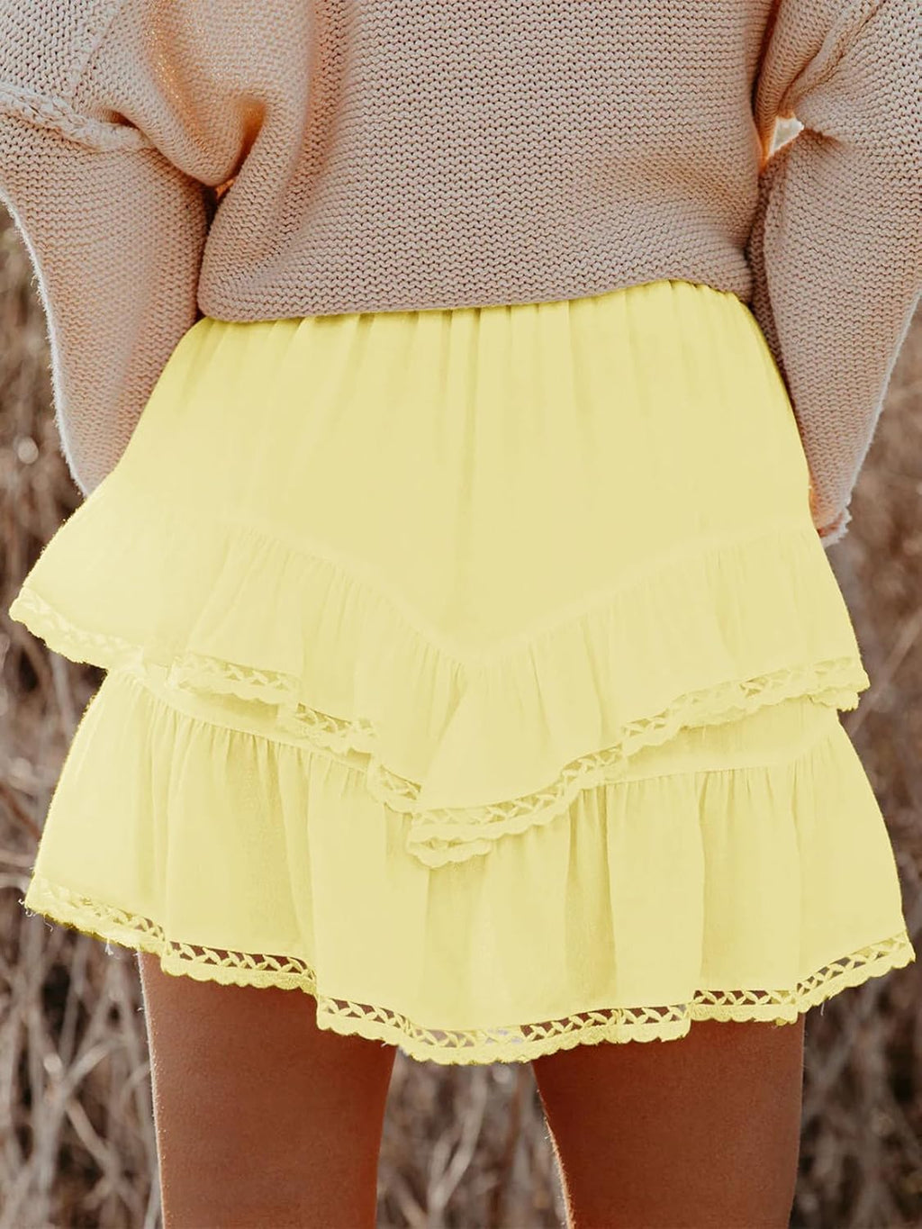 Aoudery Flowing Women's Shorts - Casual Boho Ruffle Tiered Skorts | High Waist Mini Golf & Tennis