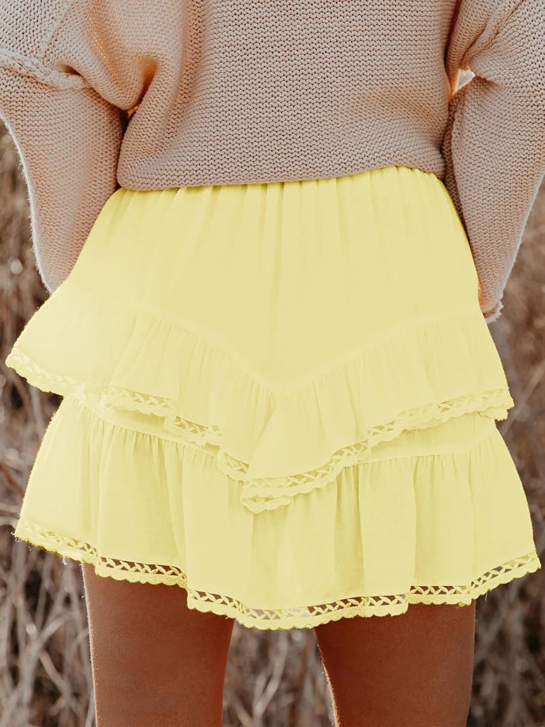 Aoudery Flowing Women's Shorts - Casual Boho Ruffle Tiered Skorts | High Waist Mini Golf & Tennis
