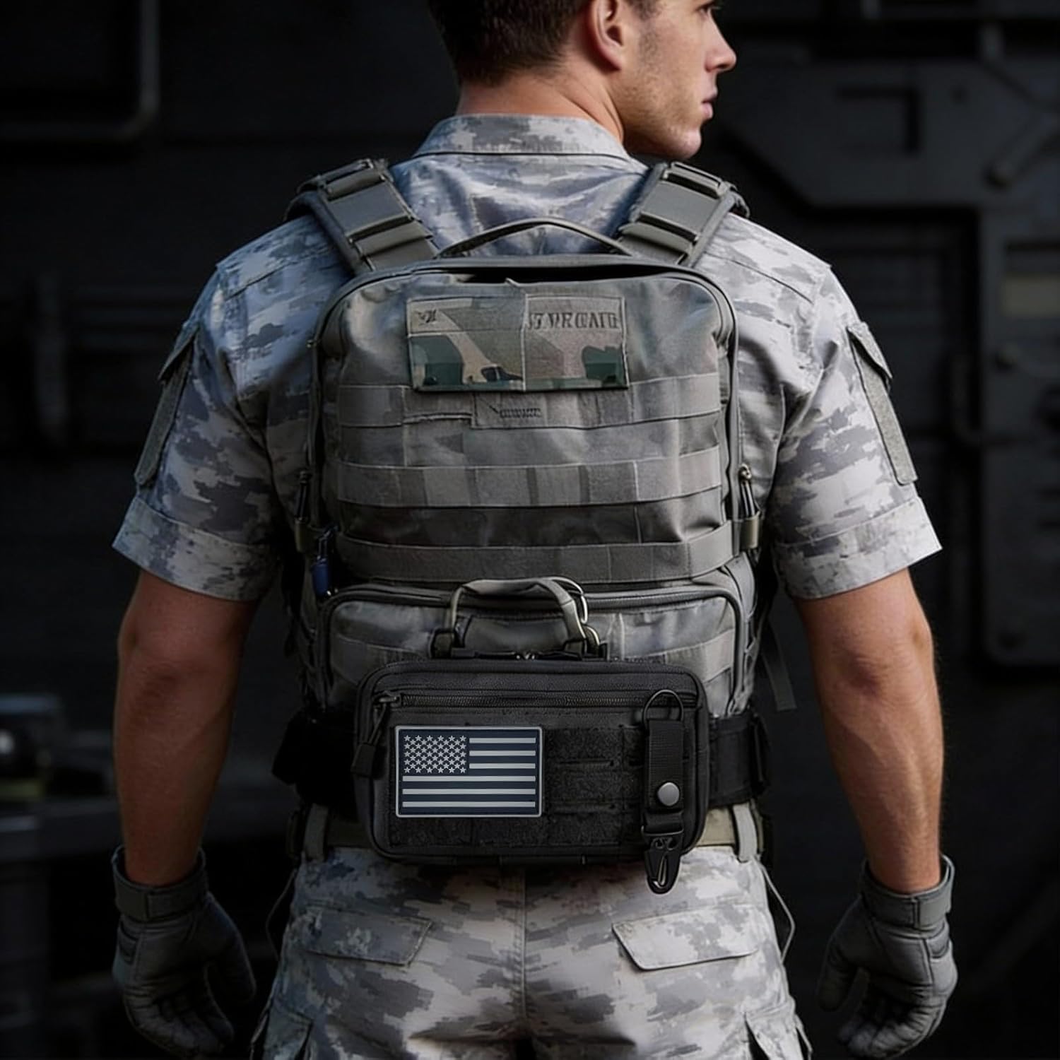 Skiennix Tactical Molle Pouch - Utility Laser Cut EDC Tool Holder with US Flag Patch for Dad