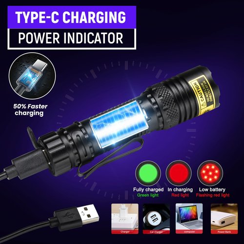 VMTENMV UV Flashlight USB Rechargeable 365nm Mini Blacklight, Wood's Lamp Portable Handheld Powerful LED UV Blacklight for Pet Urine,Rocks, Resin Curing