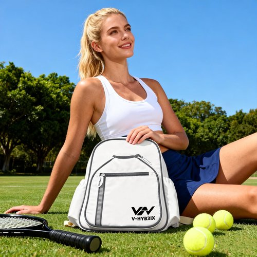 VHYBRIX Pickleball Bags, 30L Deluxe Waterproof Pickleball Backpack with Shoe Compartment for Men Women Pickle Ball Gift Accessories for Pickball Lovers (White)